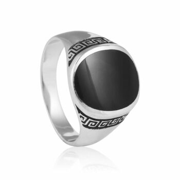 (MR117) Rhodium Plated Sterling Silver Black Men's Ring