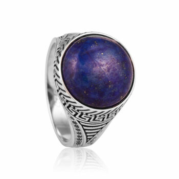 (MR118L) Rhodium Plated Sterling Silver Lapis Men's Ring