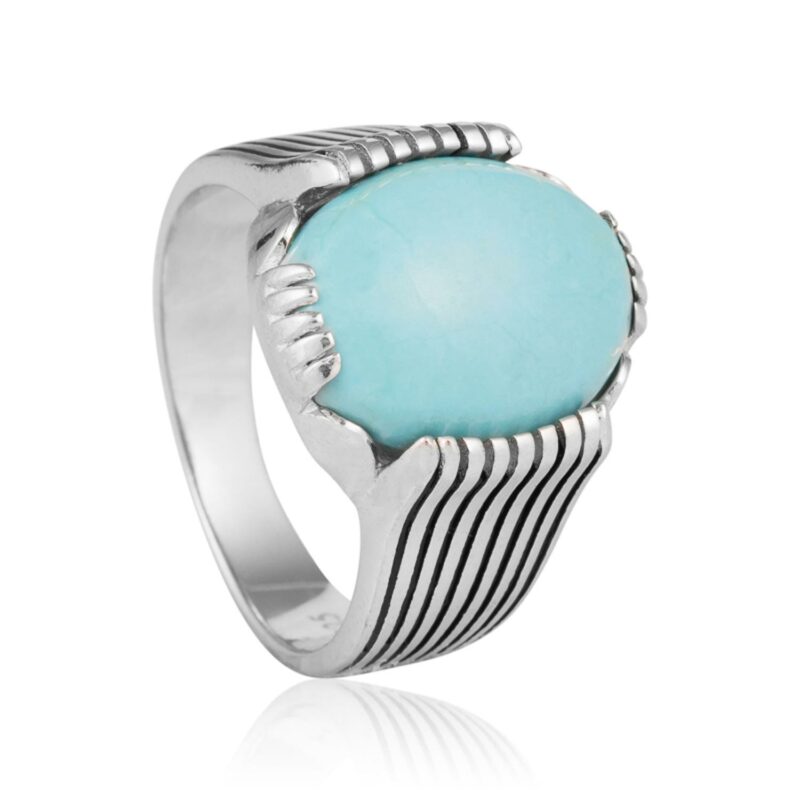 (MR125T) Rhodium Plated Sterling Silver Turquoise Men's Ring