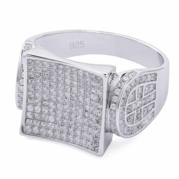(MR153) Bling Rhodium Plated Sterling Silver CZ Mens Ring