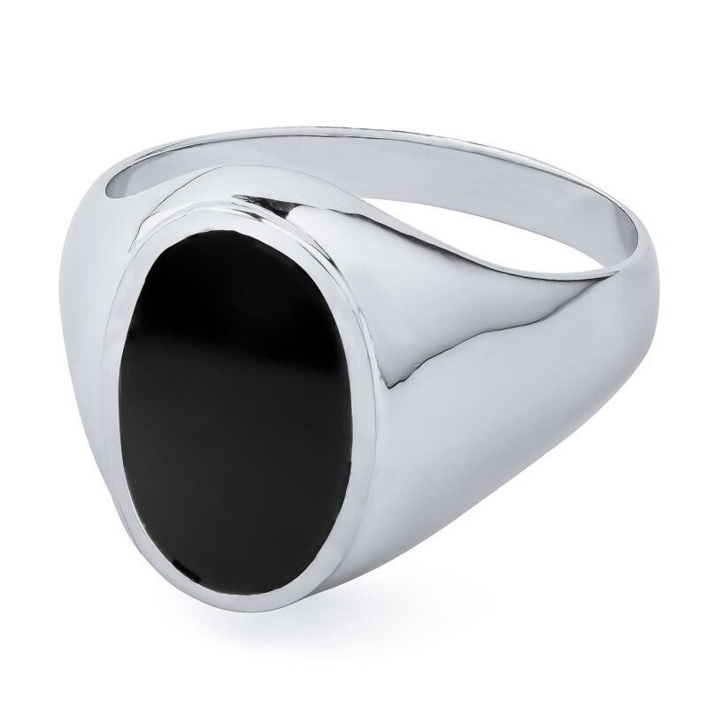 (MR156) Rhodium Plated Sterling Silver Mens Black Ring
