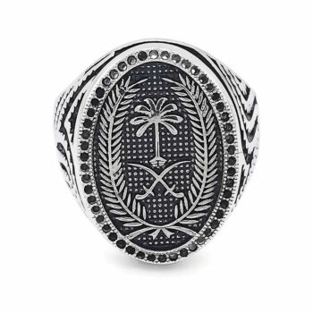 (MR167) Rhodium Plated Sterling Silver Saudi Arabia Symbol CZ Men Ring - 18x25mm