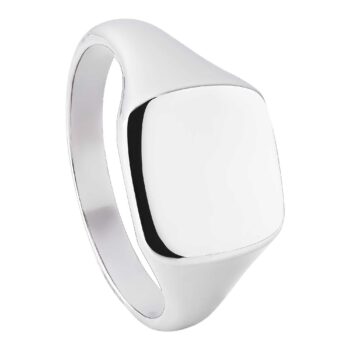 (MR171) Rhodium Plated Sterling Silver Men's Signet Ring - 13x12mm Engravable Face