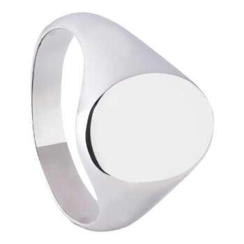 (MR172) Rhodium Plated Sterling Silver Oval Men's Signet Ring - 12x16mm Engravable Face