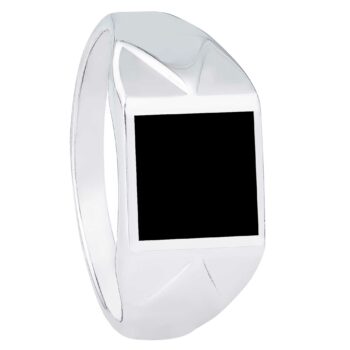 (MR186) Rhodium Plated Sterling Silver Square Men's Ring With Enamel