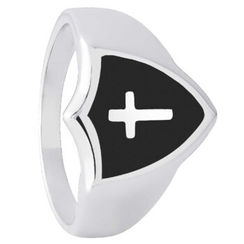 (MR191) Rhodium Plated Sterling Silver Men's Cross Ring With Black Enamel
