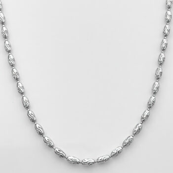 (NEBR02) 2.0mm Rhodium Plated Sterling Silver Diamond Cut Rice Bead Chain - 50cm
