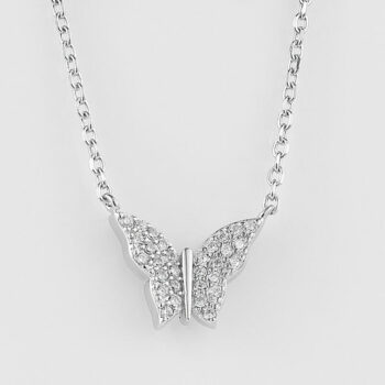 (NMS115) Rhodium Plated Sterling Silver Butterfly CZ Necklace