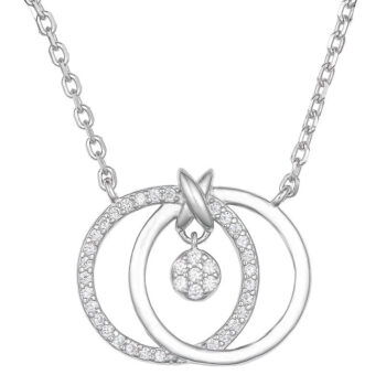 (NMS117) Rhodium Plated Sterling Silver Circle CZ Necklace