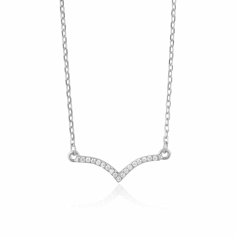 (NP083) Rhodium Plated Sterling Silver CZ Necklace Necklace - TJD Silver