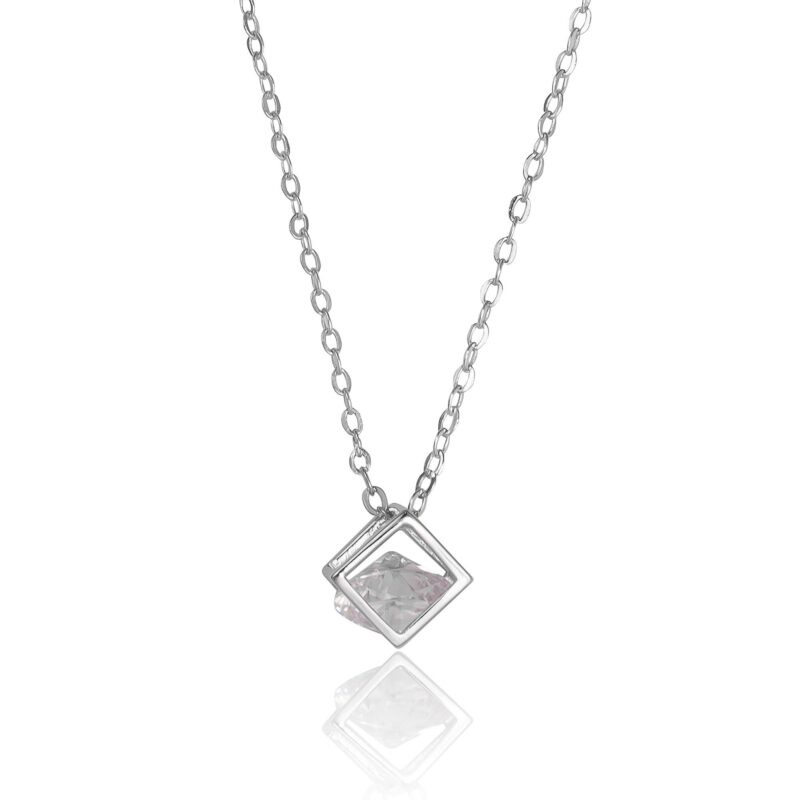(NP111) Rhodium Plated Sterling Silver Necklace - 10x10mm