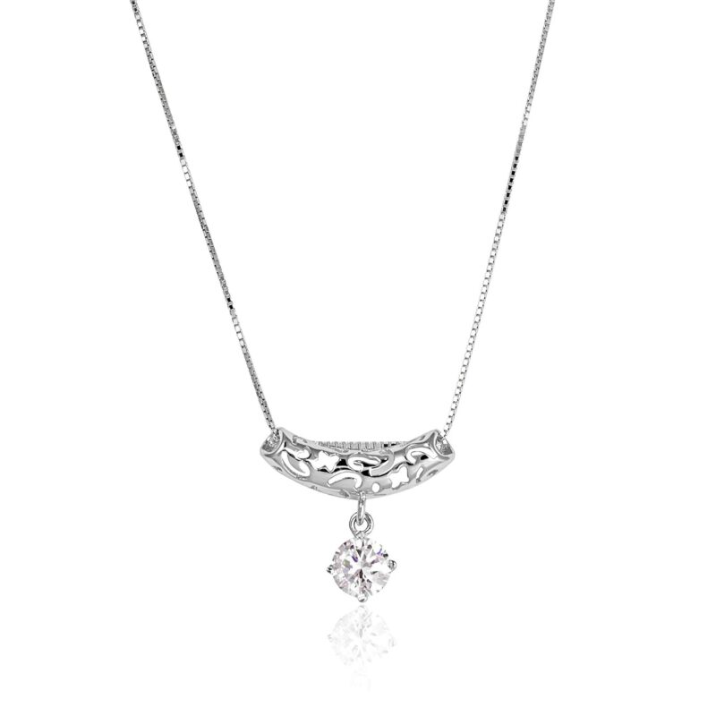(NP131) Rhodium Plated Sterling Silver CZ Necklace - 20x16mm