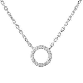(NP139) Round Rhodium Plated Sterling Silver CZ Circle Necklace - 13mm