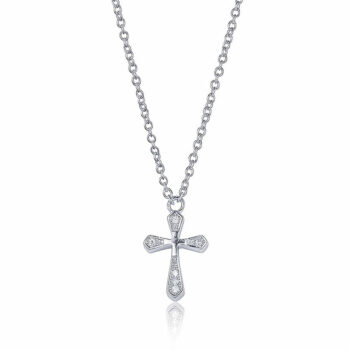 (NP175) Rhodium Plated Sterling Silver CZ Cross Necklace
