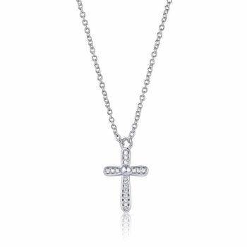 (NP176) Rhodium Plated Sterling Silver CZ Cross Necklace