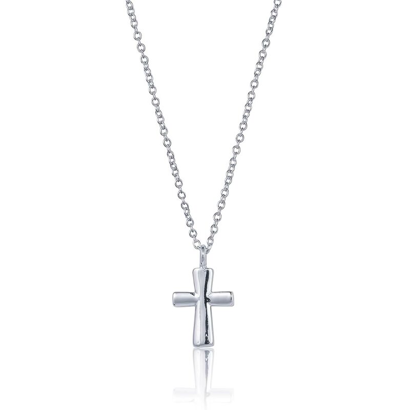 (NP182) Rhodium Plated Sterling Silver Cross Necklace