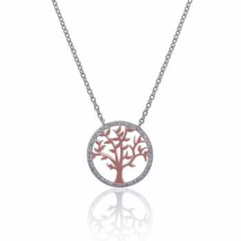 (NP189) Rose Plated Sterling Silver CZ Tree Of Life Necklace - 42+5cm