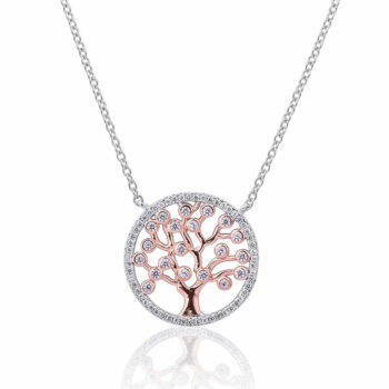(NP191R) Rose Gold Plated Sterling Silver CZ Tree Of Life Necklace