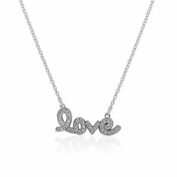 (NP219) Rhodium Plated Sterling Silver CZ Love Necklace