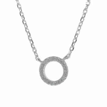 (NP250) Rhodium Plated Sterling Silver Circle CZ Necklace - 9.5mm