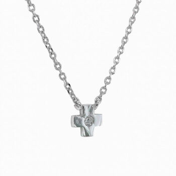 (NP254) Rhodium Plated Sterling Silver Cross CZ Necklace