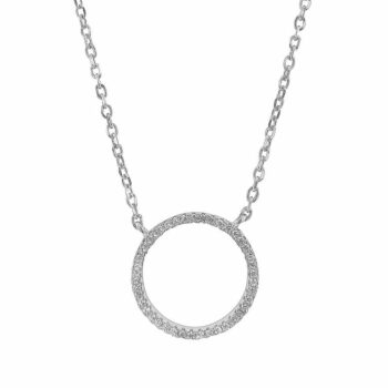 (NP256) Rhodium Plated Sterling Silver Circle CZ Necklace - 16mm