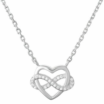 (NP258) Rhodium Plated Sterling Silver Heart Infinity CZ Necklace