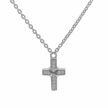 (NP283) Rhodium Plated Sterling Silver Cross CZ Necklace