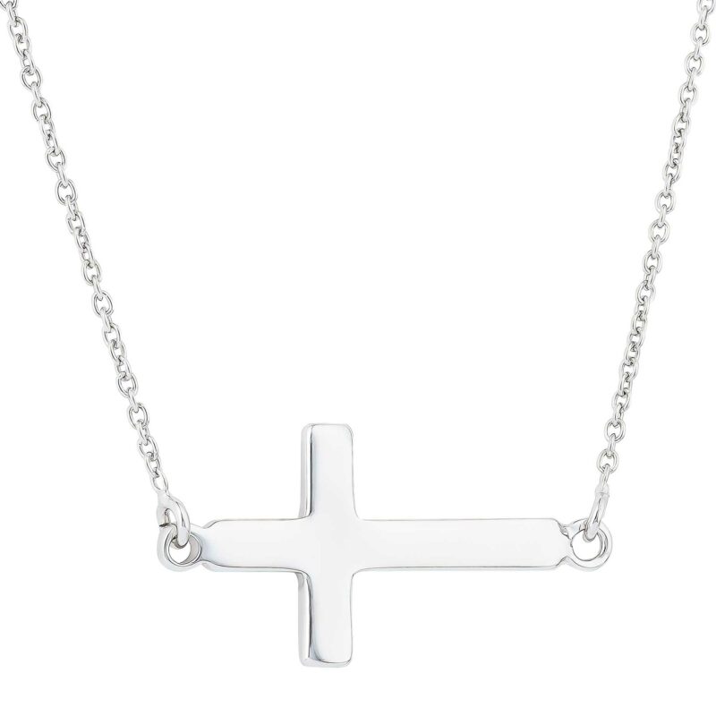 (NP288) Rhodium Plated Sterling Silver Cross Necklace