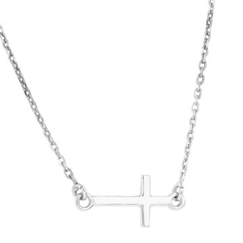(NP289) Rhodium Plated Sterling Silver Cross Necklace