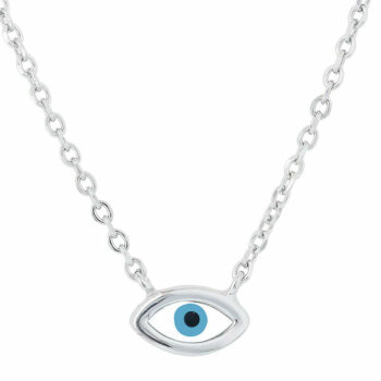 (NP300) Rhodium Plated Sterling Silver Oval Evil Eye CZ Necklace
