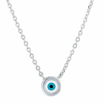 (NP301) Rhodium Plated Sterling Silver 7.5mm Round Evil Eye Necklace