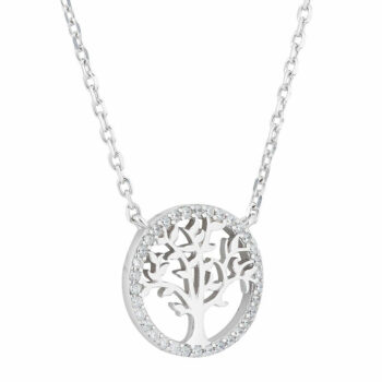 (NP304) Rhodium Plated Sterling Silver Tree Of Life CZ Necklace