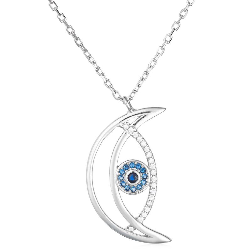 (NP309) Rhodium Plated Sterling Silver Evil Eye Necklace