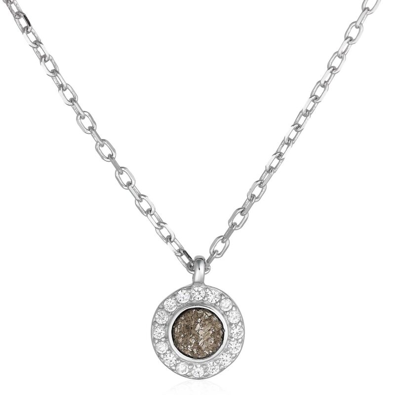 (NP312) Rhodium Plated Sterling Silver Round Halo Necklace