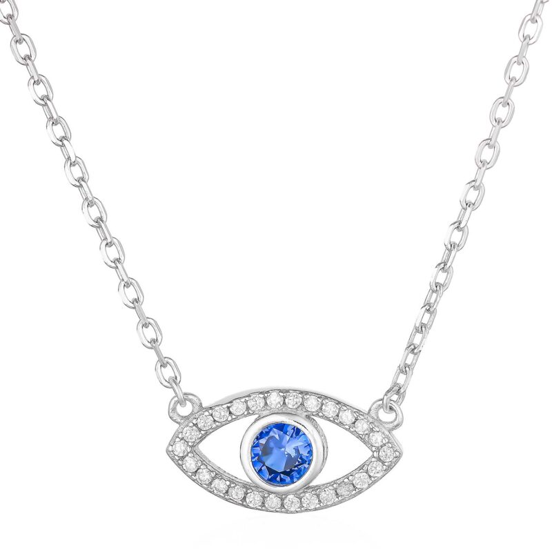 (NP314) Rhodium Plated Sterling Silver Evil Eye Necklace
