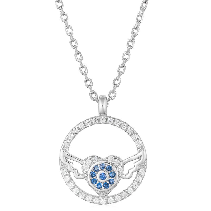 (NP316) Rhodium Plated Sterling Silver Lighting Pulse Evil Eye Necklace