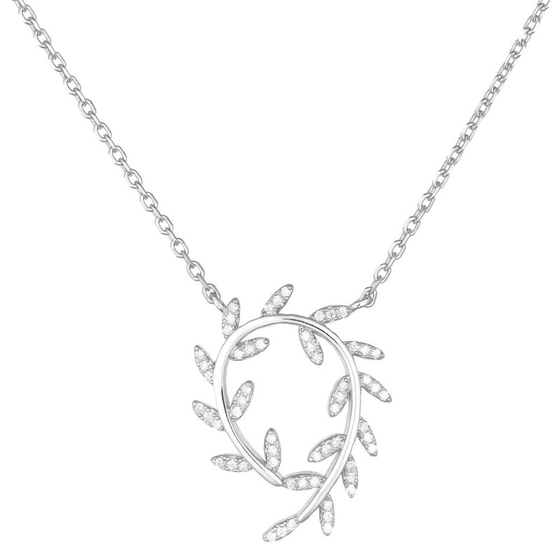 (NP320) Rhodium Plated Sterling Silver Leaves Necklace