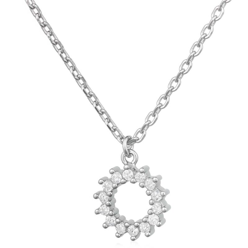 (NP323) Rhodium Plated Sterling Silver Circle Necklace