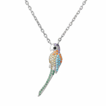 (NP325) Rhodium Plated Sterling Silver Rainbow Parrot CZ Necklace
