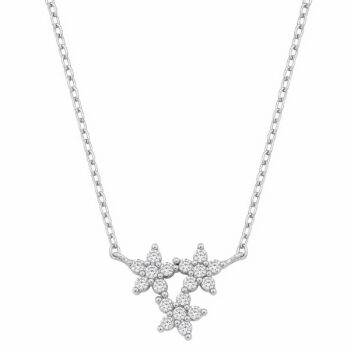 (NP333) Rhodium Plated Sterling Silver Three Star CZ Necklace