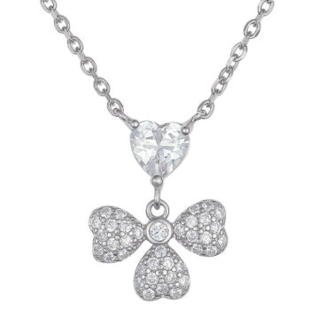 (NP340) Rhodium Plated Sterling Silver Four Heart CZ Necklace