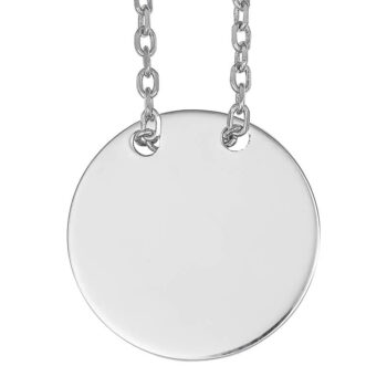 (NP342) 15mm Rhodium Plated Sterling Silver Round Engraveable Disk Necklace