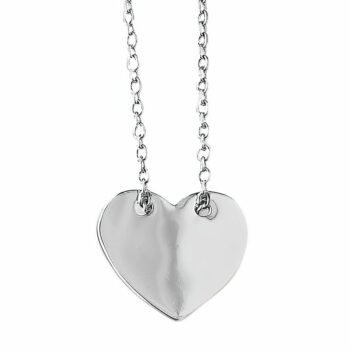 (NP344) 15mm Rhodium Plated Sterling Silver Heart Engraveable Disk Necklace
