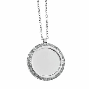 (NP345) Rhodium Plated Sterling Silver Round Engravable CZ Necklace