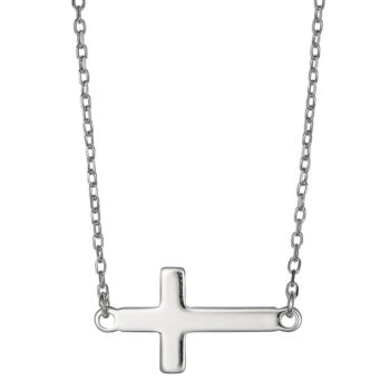 (NP350) Rhodium Plated Sterling Silver Plain Cross Necklace