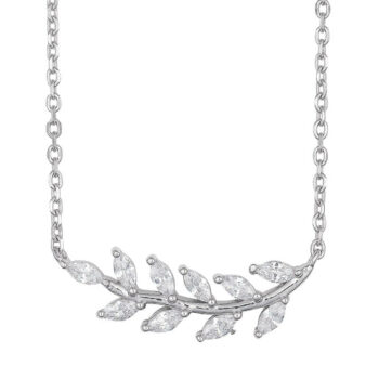 (NP351) Rhodium Plated Sterling Silver Leaves CZ Necklace
