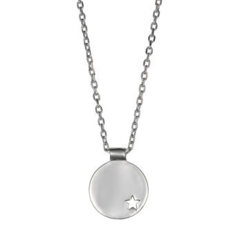 (NP362) Rhodium Plated Sterling Silver Engravable 20mm Plain Disk Round Necklace