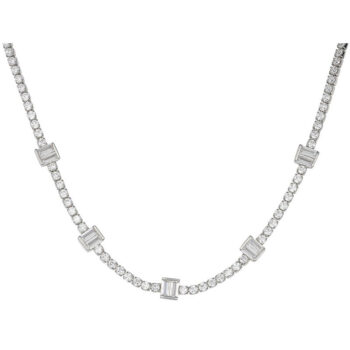 (NP366) Rhodium Plated Sterling Silver CZ Necklace - 40cm + 5cm Extension