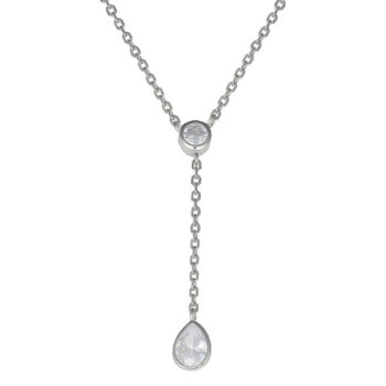 (NP369) Rhodium Plated Sterling Silver Hanging Stone CZ Necklace